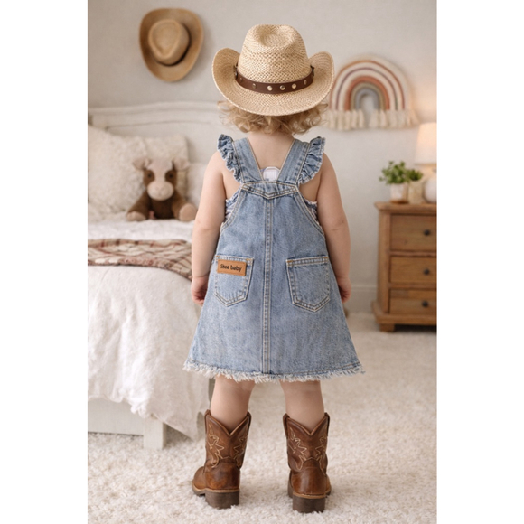 Shea Baby Western Cowgirl Denim Overall Dress 12-18M Horse Embroidery Boutique - Picture 7 of 10